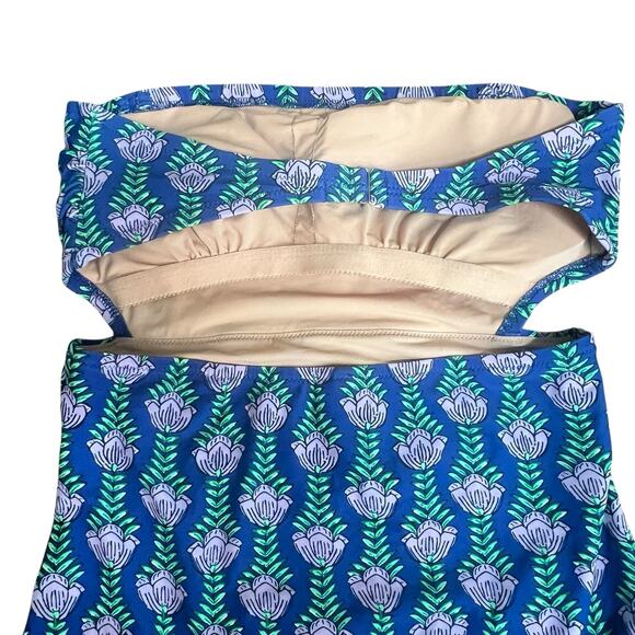 J. Crew Factory Blue Once Piece Cut Out Strapless Swimsuit Size M Flora Bandeau - Picture 8 of 12